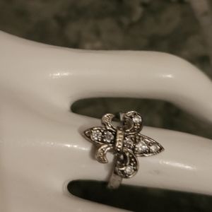 Sterling Silver and crystals Fleur-de-lis ring. Size 5